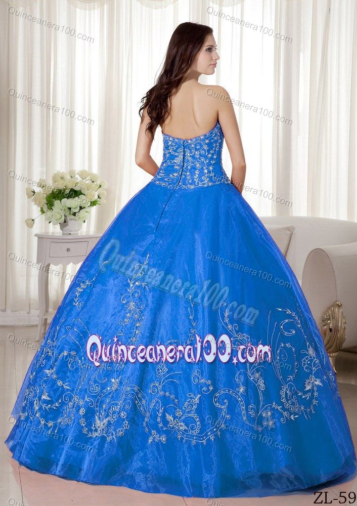 Aqua Blue Organza Bodice Dresses for a Quince with Embroidery