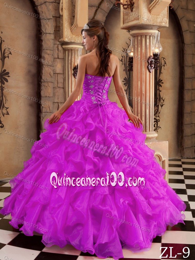 Hot Pink Beading Bodice Quinceanera Dresses Gowns with Ruffles