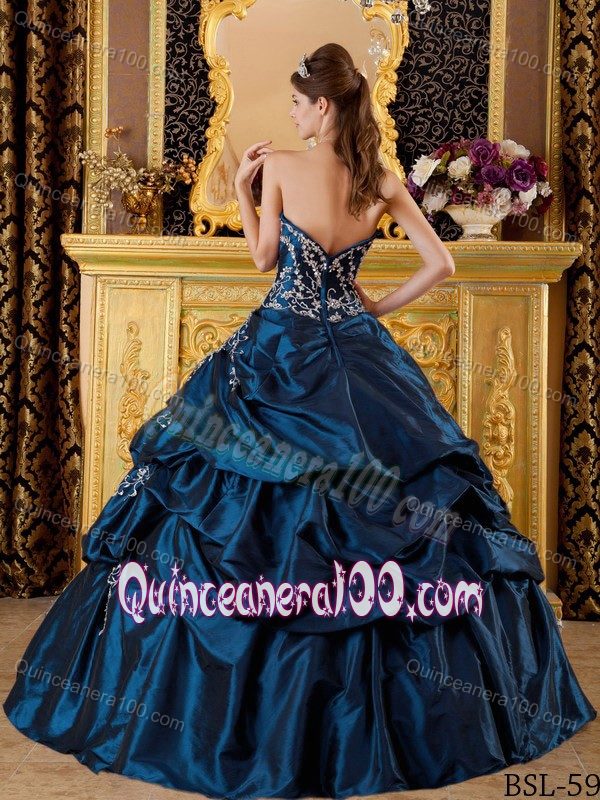 Navy Blue Beading Quinces Dresses with Pick-ups and Appliques