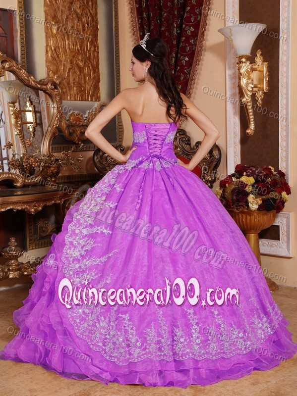 Sweetheart Pick-ups Quinceanera Gown Dress Appliques in Fuchsia