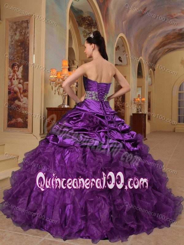 Organza and Taffeta Beaded Purple La Quinceanera Dress with Ruffles