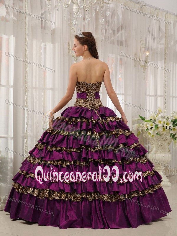 Popular Leopard Print Sweetheart Sweet 16 Dress with Ruffled Layers