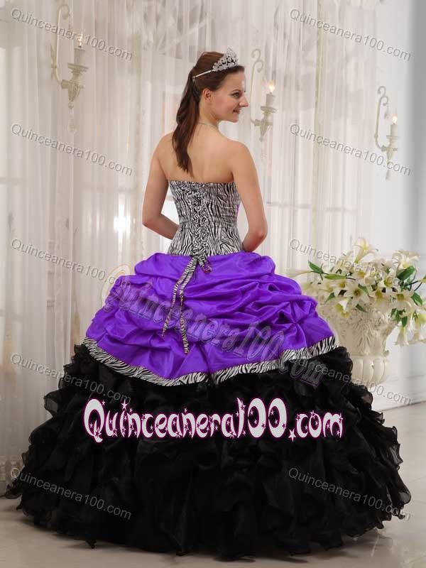Pick-ups and Ruffles Zebra Printing Quinceanera Dresses in Fashion