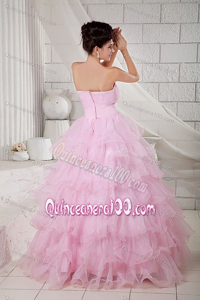 Pink Ruffled Layers Dresses for a Quinceanera Sweetheart in Organza