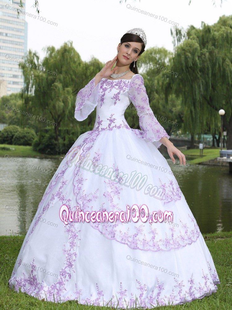 Lace Decorate Square White Sweet 16 Dresses with 3/4-length Sleeves