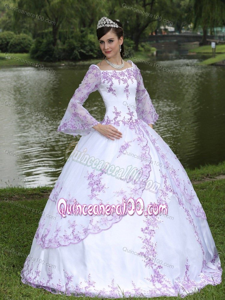Lace Decorate Square White Sweet 16 Dresses with 3/4-length Sleeves