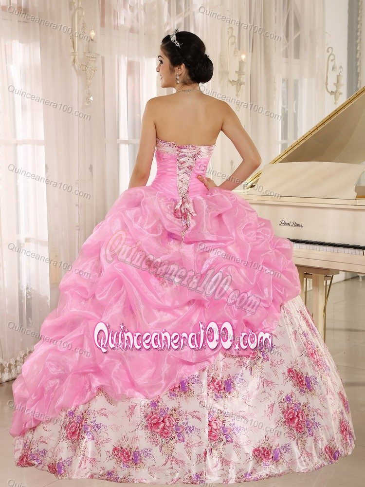 Attractive Sweetheart Printing Taffeta Sweet 15 Dresses with Pick-ups