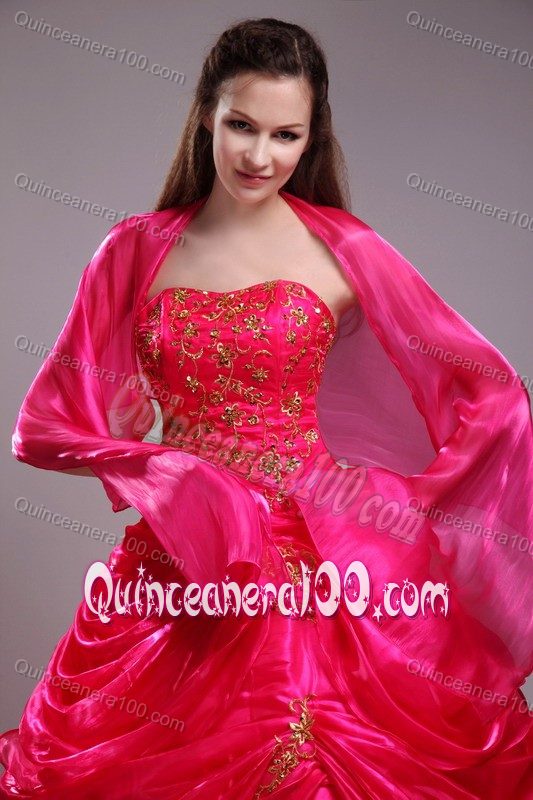 Red Ball Gown Quinceanera Dresses Appliques with Pick-ups