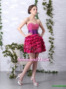 New Style Ruffled Layers Sweetheart Beading Dama Dresses for 2015