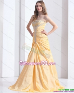 New Style Gold Dama Dresses with Ruching and Beading