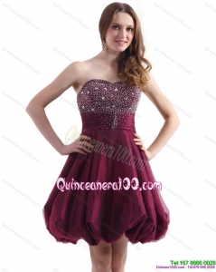 New Style Wine Red Strapless Dama Dresses with Beading