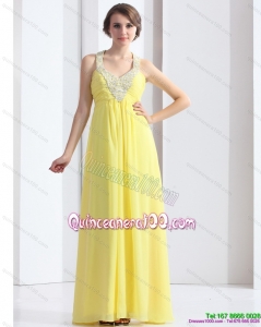 2015 New Style Halter Top Yellow Dama Dress with Floor Length
