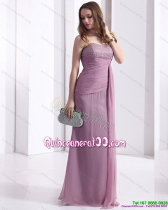 2015 New Style Strapless Ruching Floor Length Dama Dress in Lilac