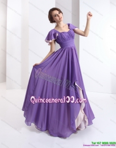 2015 New Style Dama Dress with Ruching and Cap Sleeves