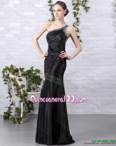New Style 2015 One Shoulder Black Dama Dress with Beading