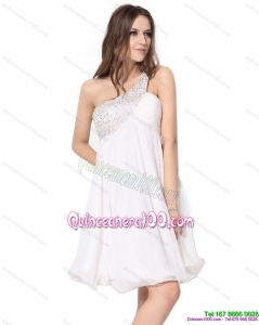 New Style One Shoulder Beading Dama Dress in White