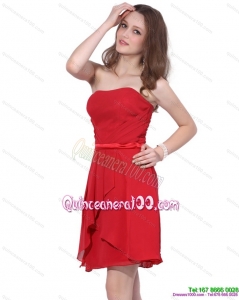 New Style Strapless Short Red 2015 Dama Dress with Ruching
