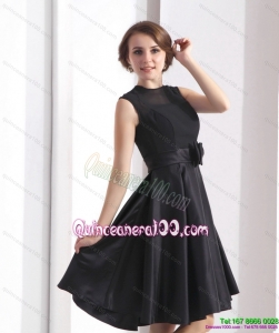 2015 New Style Black Knee Length Dama Dress with Bowknot