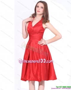 New Style 2015 V Neck Knee Length Dama Dress with Ruching