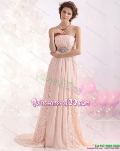 New Style Strapless Sequins and Lace Dama Dress with Brush Train