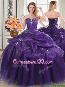 Beautiful Ball Gown Applique and Bubble Purple Quinceanera Dress with Sweetheart