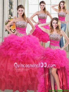 Fashionable Puffy Strapless Organza Two Tone Detachable Quinceanera Dress with Beading and Ruffled Layers