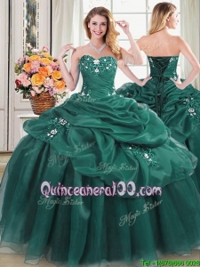 Discount Applique and Bubble Dark Green Quinceanera Dress in Organza