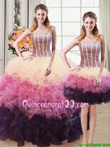 Two for One Puffy Sweetheart Detachable Quinceanera Dress with Beading and Ruffles