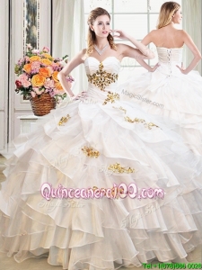 Best Selling Beaded and Ruffled White Quinceanera Dress in Organza