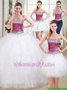Three for One Puffy Sweetheart Tulle Beaded Bodice White Detachable Quinceanera Dress