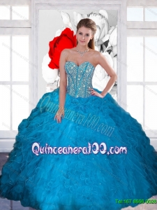 Decent Beading and Ruffles Sweetheart Aqua Blue Quinceanera Dresses for 2015