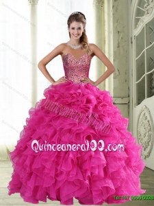 Beautiful Sweetheart Hot Pink 2015 Quinceanera Dresses with Beading and Ruffles