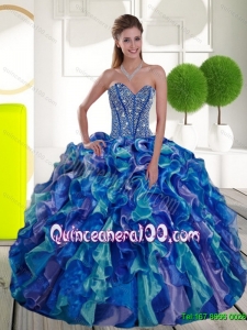 Pretty Beading and Ruffles Sweetheart 2015 Quinceanera Dresses in Multi Color