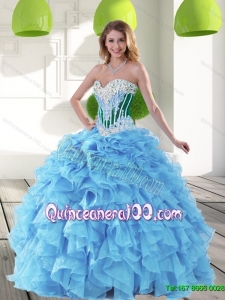 Sophisticated 2015 Sweetheart Aqua Blue Quinceanera Dresses with Beading and Ruffles