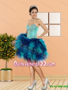 2015 Discount Beading and Ruffles Sweetheart Dama Dresses in Multi Color