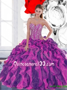2015 Luxurious Beading and Ruffled Layers Quinceanera Dresses in Multi Color