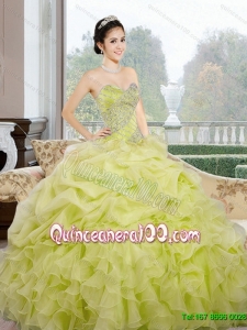2015 Wonderful Sweetheart Yellow Green Quinceanera Dresses with Ruffles and Pick Ups