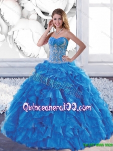Sophisticated Sweetheart Aqua Blue 16 Birthaday Party Dresses with Appliques and Ruffles