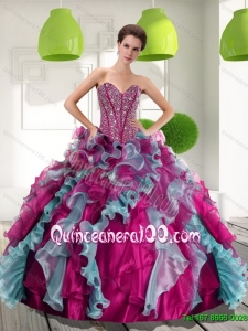 2015 Beautiful Sweetheart Quinceanera Dresses with Beading and Ruffles