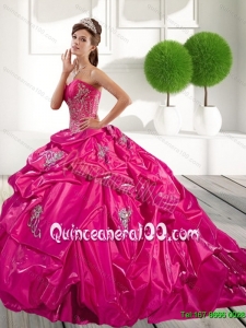 2015 Classical Appliques and Pick Ups Quinceanera Dress in Hot Pink