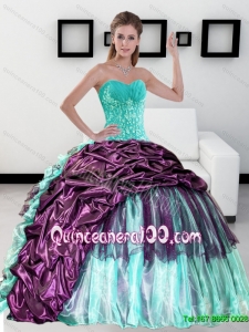 2015 Colorful Sweetheart Elegant Quinceanera Dress with Pick up and Ruffles