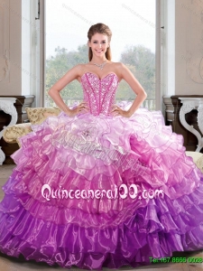 2015 Luxurious Beading and Ruffled Layers Multi Color Quinceanera Dresses