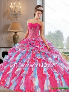2015 Unique Ball Gown Quinceanera Dress with Appliques and Ruffles