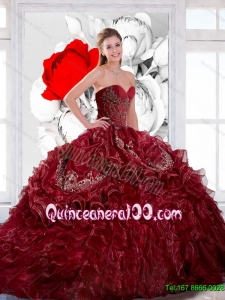 Luxurious Sweetheart Wine Red 2015 Quinceanera Dress with Appliques and Ruffles