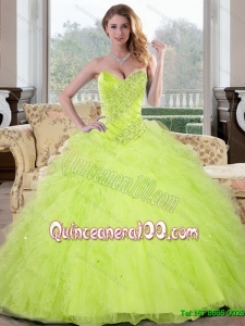 Unique Beading and Ruffles Sweetheart 2015 Quinceanera Dresses in Yellow Green
