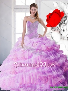 2015 Luxurious Lilac Quinceanera Dresses with Beading and Ruffled Layers