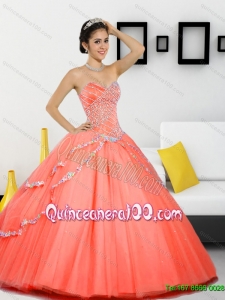 Luxurious Beading Sweetheart 2015 Quinceanera Dresses in Orange Red