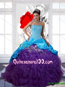 Luxurious Beading and Ruffles 2015 Multi Color Quinceanera Dresses with Pick Ups