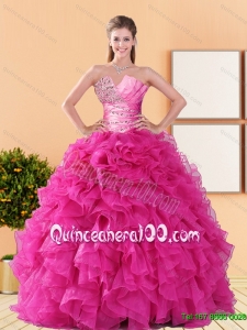 2015 Comfortable Beading and Ruffles Wholesale Quinceanera Dresses in Hot Pink