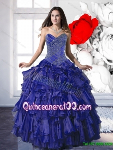 Remarkable 2015 Appliques and Ruffles Quinceanera Dresses in Royal Blue